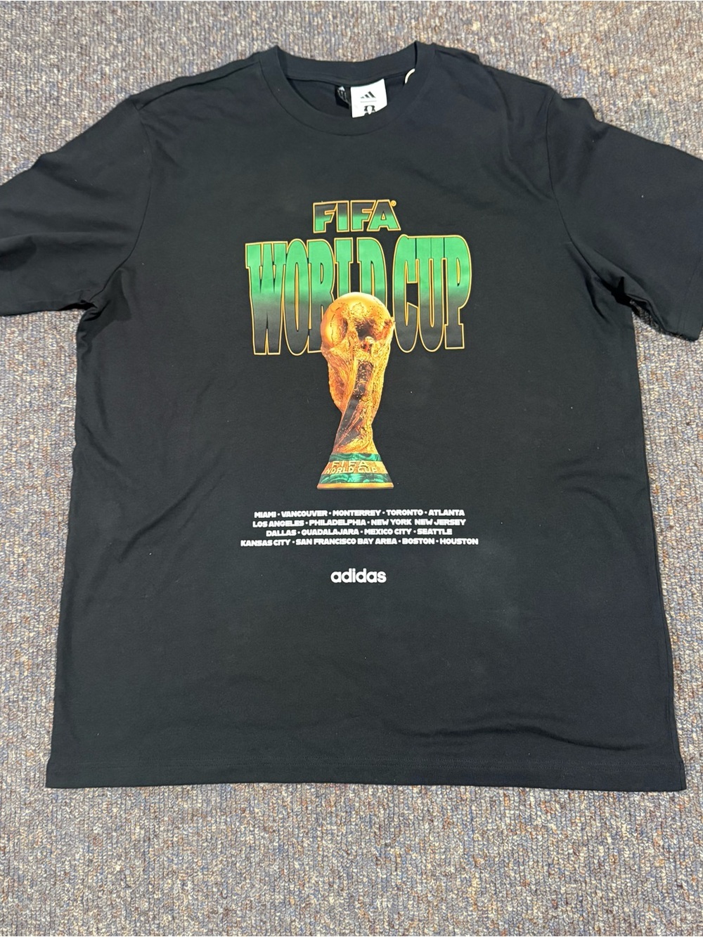 adidas Black Tee with Green and Gold FIFA World Cup Graphic